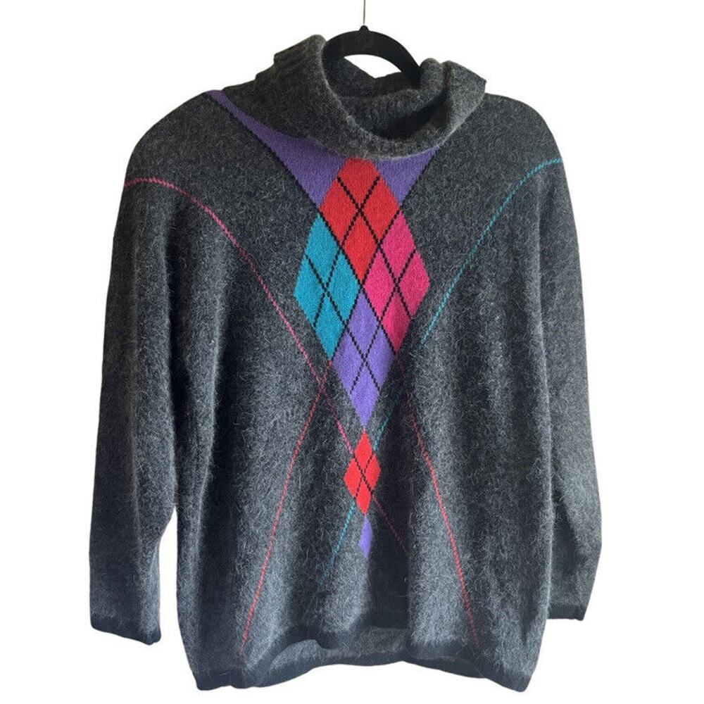 Valerie Stevens LARGE Womens Lambs Wool Sweater Petite Size L Angora Rabbit Fur